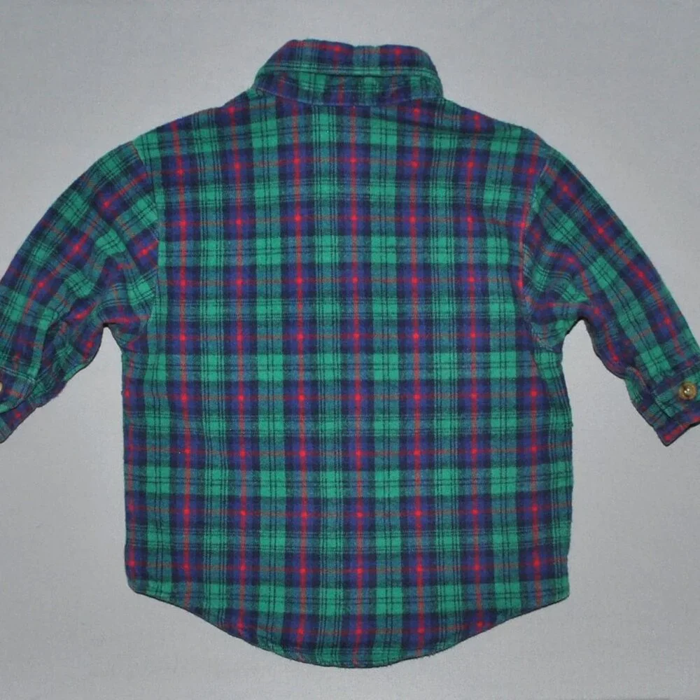 Vintage OshKosh B'gosh Plaid Flannel Button Down Shirt Size 12 Months